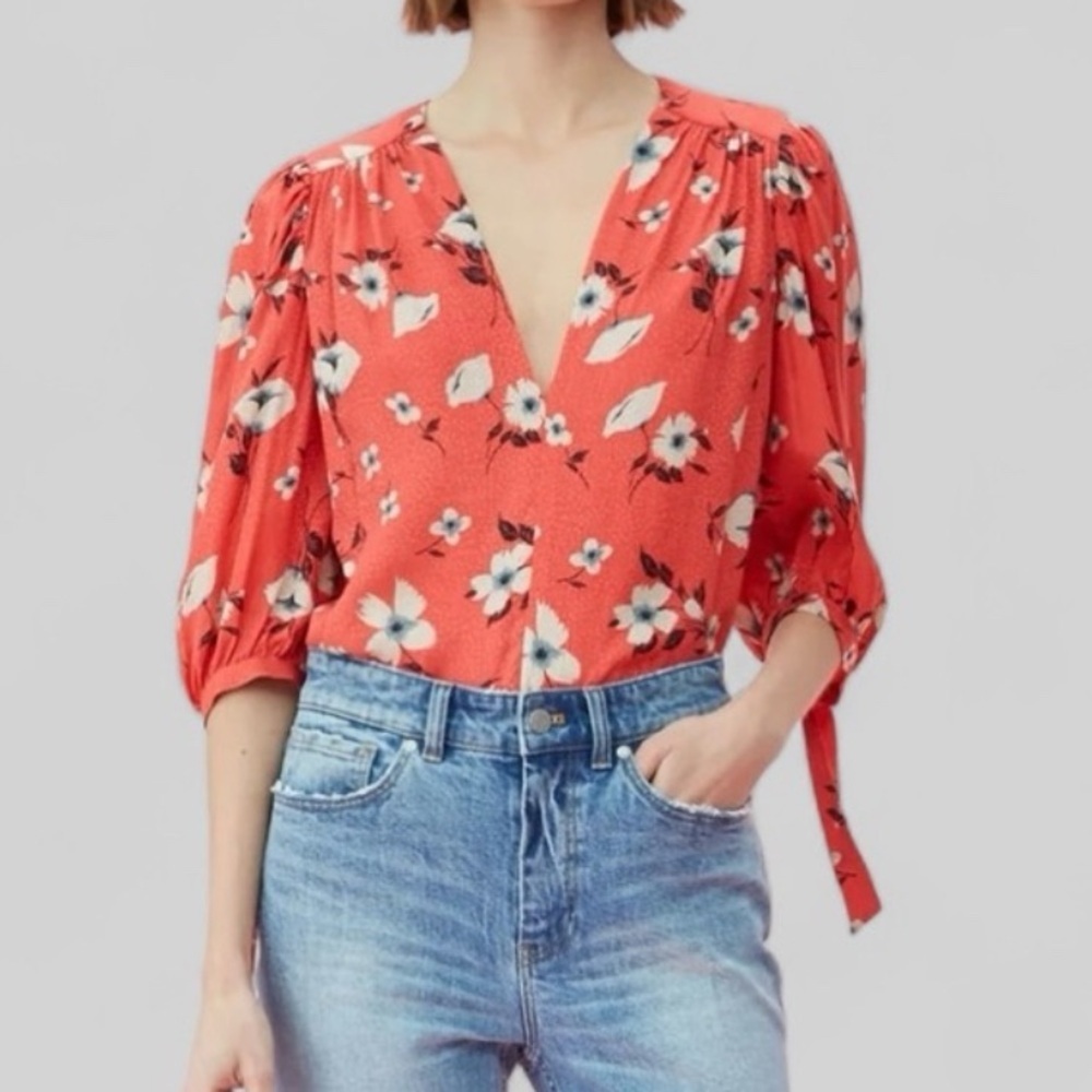 Rebecca Taylor Daniella‎ Floral Blouse Size 8 EUC Silk Blend